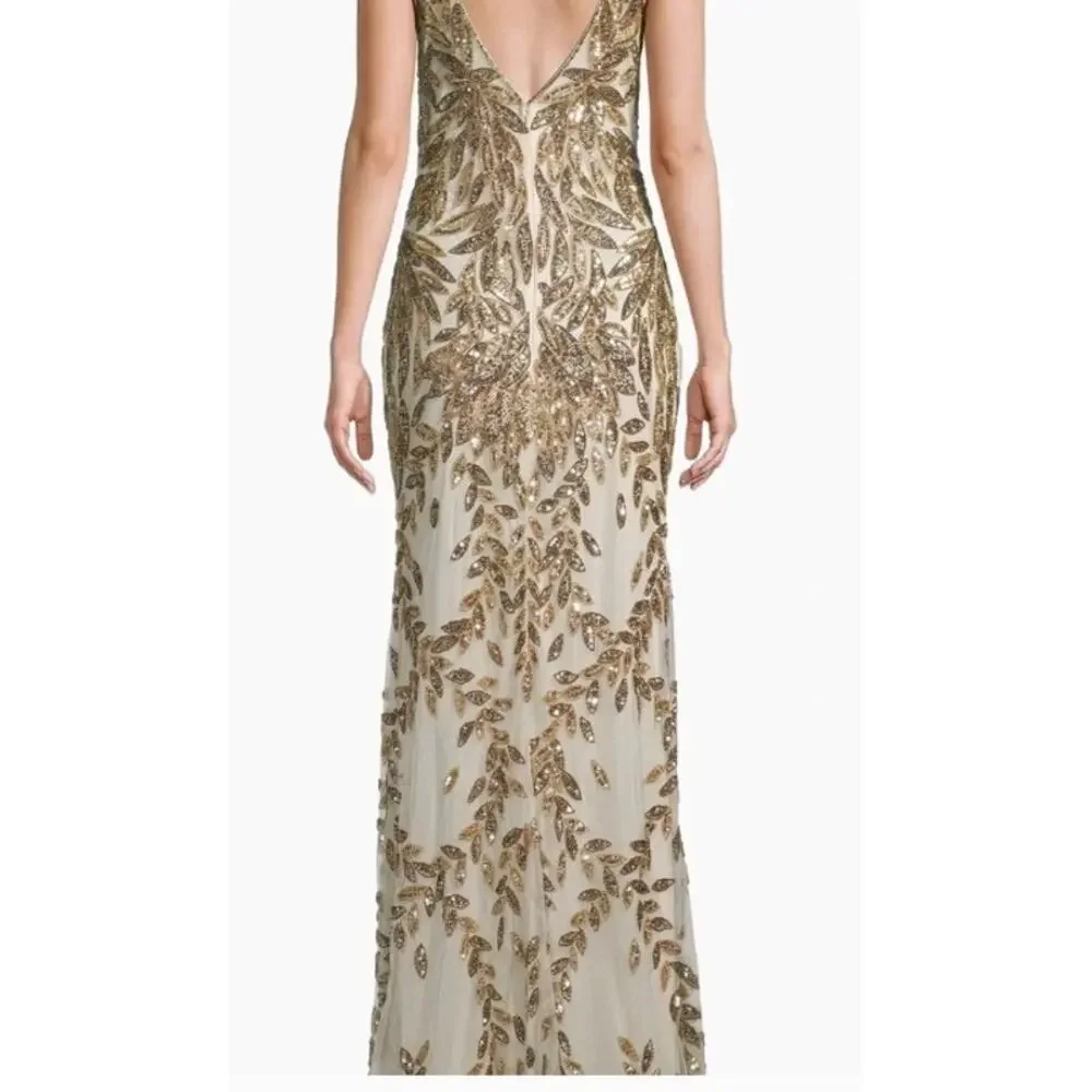 New! Mac Duggal Golden Godess Crystal Lace Trumpet Evening Gown Sz 14 NWT $698 - Picture 3 of 8